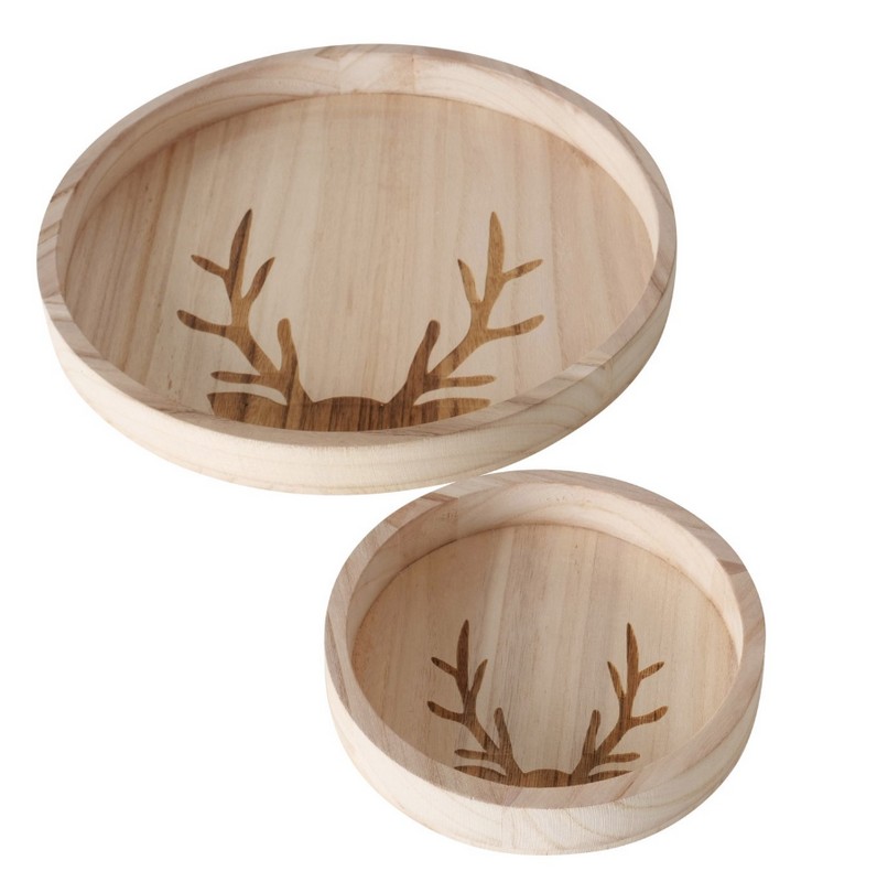 Vassoio in legno di paulonia decorato con cervo, utilizzabile come portaoggetti, svuotatasche o centrotavola, ideale come decoro autunnale